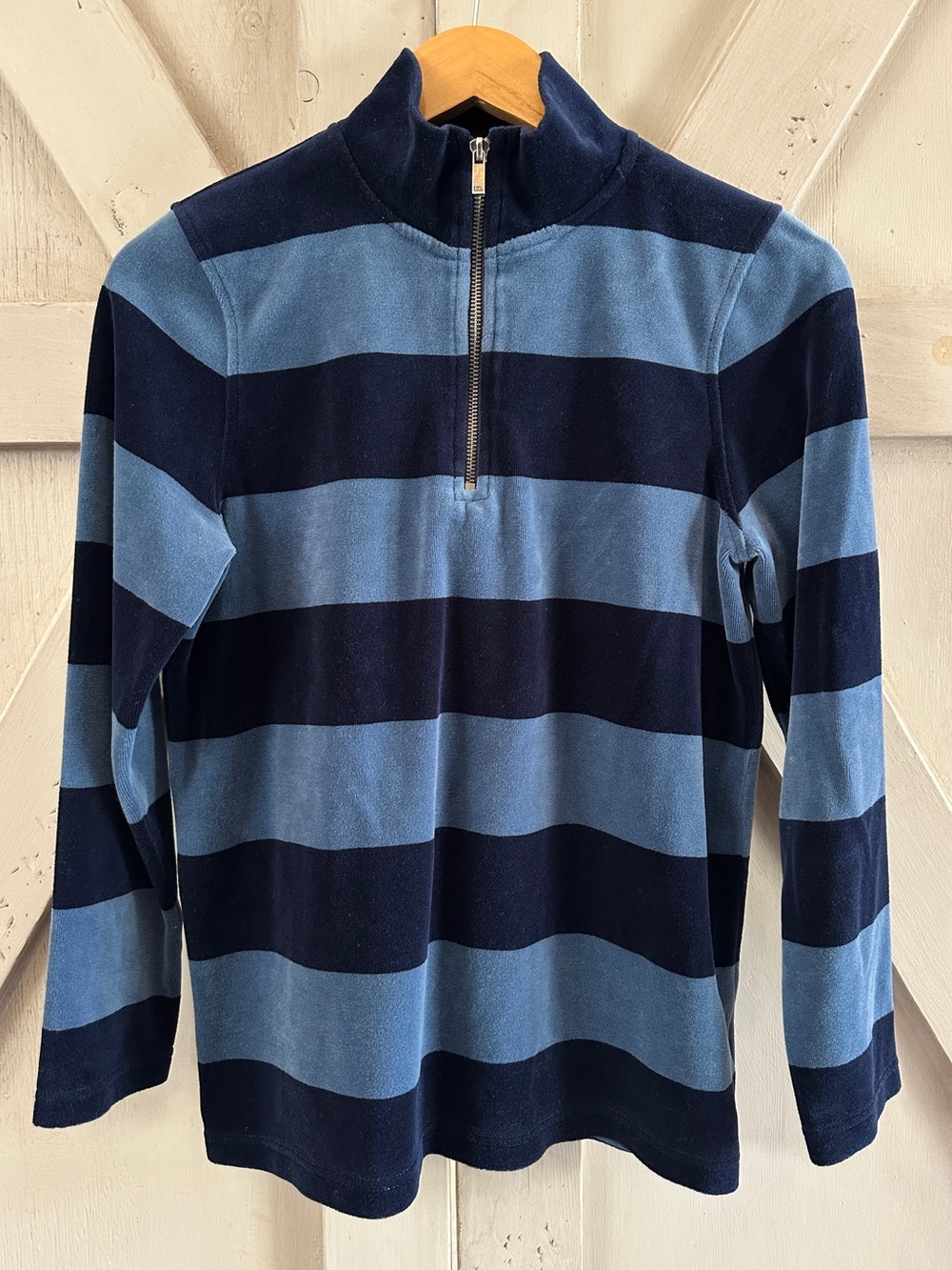 Lauren Ralph Lauren Petite 1/4 Zip Striped Pullover Navy Blue